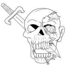 Disegno Teschio metà cranio metà volto lacerato con pugnale da colorare