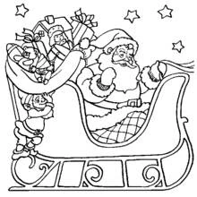 Disegno Babbo Natale sulla slitta con un elfo aiutante da colorare
