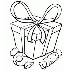 Disegno Regalo con fiocco e caramelle da colorare