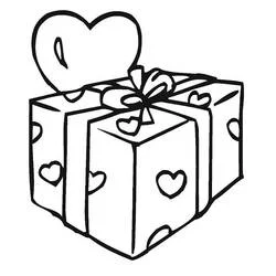 Disegno Regalo decorato con cuori da colorare