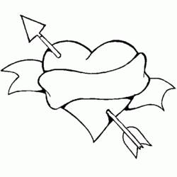 Disegno Cuore attraversato da una freccia con un nastro da colorare