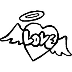Disegno Cuore alato con aureola e la parola Love da colorare
