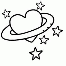 Disegno Pianeta a forma di cuore con anelli e stelle da colorare
