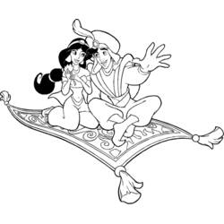 Disegno Aladdin e Jasmine sul tappeto volante da colorare
