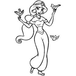 Disegno Jasmine circondata da uccellini da colorare