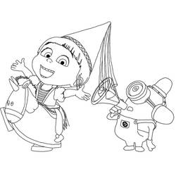 Disegno Agnes su un cavallo a dondolo con un Minion da colorare Disegno Agnes su un cavallo a dondolo con un Minion da colorare