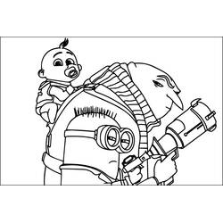 Disegno Gru, un Minion e un bebè con una pistola laser da colorare Disegno Gru, un Minion e un bebè con una pistola laser da colorare