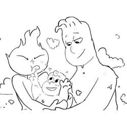 Disegno Personaggi di fuoco e acqua che tengono un bambino da colorare