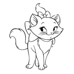Disegno Marie la gattina in piedi con un fiocco sulla testa da colorare