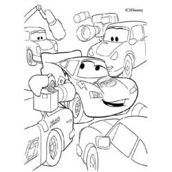 Disegno Saetta McQueen circondato da auto con telecamere da colorare Disegno Saetta McQueen circondato da auto con telecamere da colorare