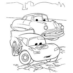 Disegno Saetta McQueen e Doc Hudson su strada crepata da colorare Disegno Saetta McQueen e Doc Hudson su strada crepata da colorare