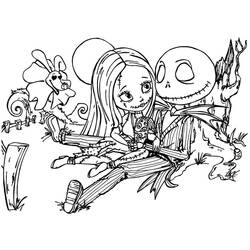 Disegno Jack Skellington e Sally nel cimitero da colorare