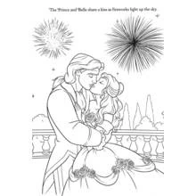 Disegno Il Principe e Belle si scambiano un bacio sotto i fuochi d'artificio da colorare