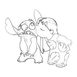 Disegno Lilo che bacia Stitch sulla guancia da colorare