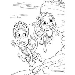 Disegno Luca e Alberto che nuotano nella loro forma di mostro marino da colorare Disegno Luca e Alberto che nuotano nella loro forma di mostro marino da colorare