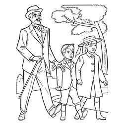 Disegno Mary Poppins: il signor Banks a passeggio con i bambini da colorare