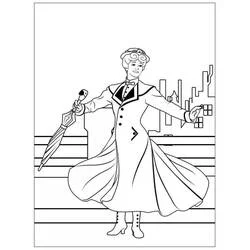 Disegno Mary Poppins con il suo ombrello pappagallo da colorare