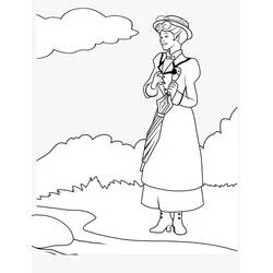 Disegno Mary Poppins con il suo ombrello da colorare