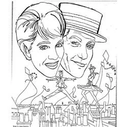 Disegno Mary Poppins e Bert sopra i tetti da colorare