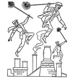 Disegno Mary Poppins spazzacamini che danzano sui tetti da colorare