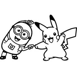 Disegno Minion per mano con Pikachu da colorare Disegno Minion per mano con Pikachu da colorare