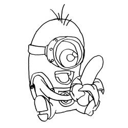 Disegno Minion con una banana sbucciata da colorare
