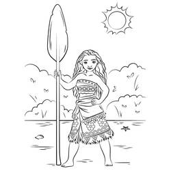 Disegno Moana in piedi con il suo remo sulla spiaggia da colorare Disegno Moana in piedi con il suo remo sulla spiaggia da colorare