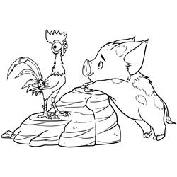Disegno Hei Hei e Pua di Moana su una roccia da colorare Disegno Hei Hei e Pua di Moana su una roccia da colorare
