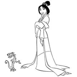 Disegno Mulan elegante accanto a Mushu da colorare Disegno Mulan elegante accanto a Mushu da colorare