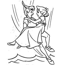 Disegno Peter Pan che vola tenendo in braccio Wendy da colorare