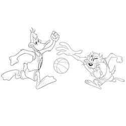 Disegno Daffy Duck e Taz che giocano a basket da colorare