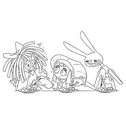 Disegno Pomni, Ragatha e Jax mentre mangiano insieme da colorare Disegno Pomni, Ragatha e Jax mentre mangiano insieme da colorare