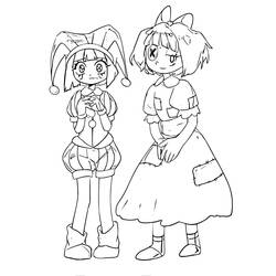 Disegno Pomni e la sua amica con vestito rattoppato da colorare Disegno Pomni e la sua amica con vestito rattoppato da colorare