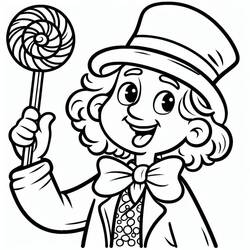 Disegno Wonka con un lecca-lecca a spirale da colorare