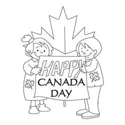 Disegno Bambini con uno striscione Happy Canada Day da colorare Disegno Bambini con uno striscione Happy Canada Day da colorare