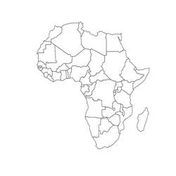 Disegno Africa essenziale con isola del Madagascar da colorare