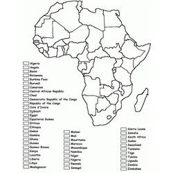 Disegno Mappa dell'Africa con confini e lista dei paesi da colorare