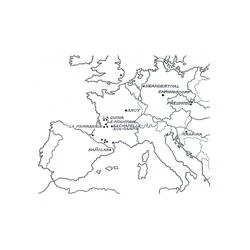 Disegno Mappa dell'Europa con siti neandertaliani da colorare