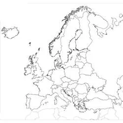 Disegno Europa senza testo dall'Islanda alla Grecia da colorare