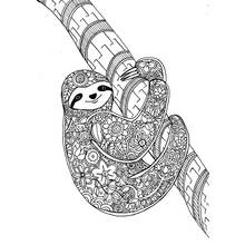 Disegno Bradipo appeso a un ramo con motivi mandala da colorare Disegno Bradipo appeso a un ramo con motivi mandala da colorare