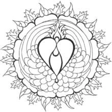 Disegno Mandala a Cuore con fiamma e piume da colorare Disegno Mandala a Cuore con fiamma e piume da colorare