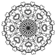 Disegno Mandala a cuore con fiore centrale e stelle da colorare Disegno Mandala a cuore con fiore centrale e stelle da colorare