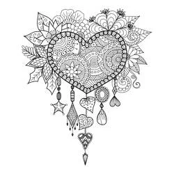 Disegno Mandala a cuore incoronato di fiori con ciondoli pendenti da colorare Disegno Mandala a cuore incoronato di fiori con ciondoli pendenti da colorare
