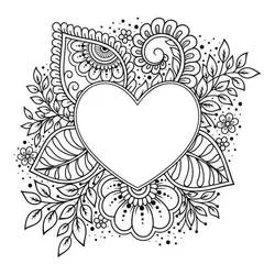 Disegno Mandala a cuore con fiori e foglie da colorare Disegno Mandala a cuore con fiori e foglie da colorare
