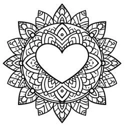 Disegno Mandala a cuore con petali floreali da colorare Disegno Mandala a cuore con petali floreali da colorare
