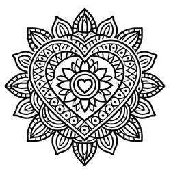 Disegno Mandala a cuore con fiore centrale e bordo di petali da colorare Disegno Mandala a cuore con fiore centrale e bordo di petali da colorare