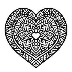 Disegno Mandala a cuore con centro floreale da colorare Disegno Mandala a cuore con centro floreale da colorare