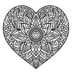 Disegno Mandala a cuore con motivo floreale da colorare Disegno Mandala a cuore con motivo floreale da colorare