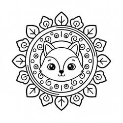 Disegno Mandala della Volpe con petali a foglia da colorare Disegno Mandala della Volpe con petali a foglia da colorare