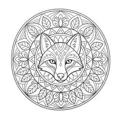 Disegno Mandala della volpe con motivi di foglie da colorare Disegno Mandala della volpe con motivi di foglie da colorare